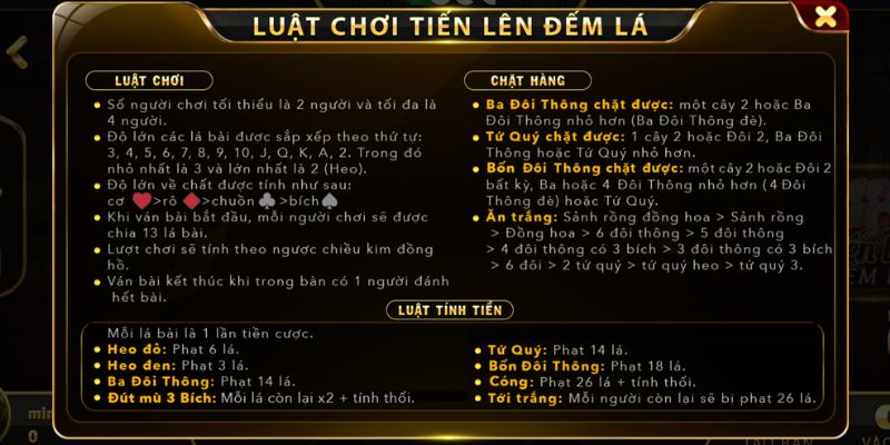 Luật chơi Tiến lên đếm lá hiển thị đầy đủ và chi tiết